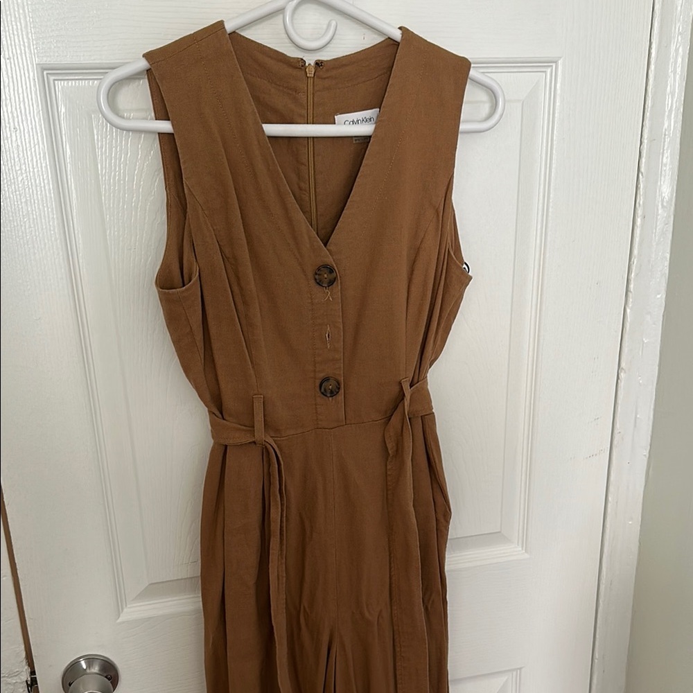 Brown Sleeveless Button-Down Jumpsuit